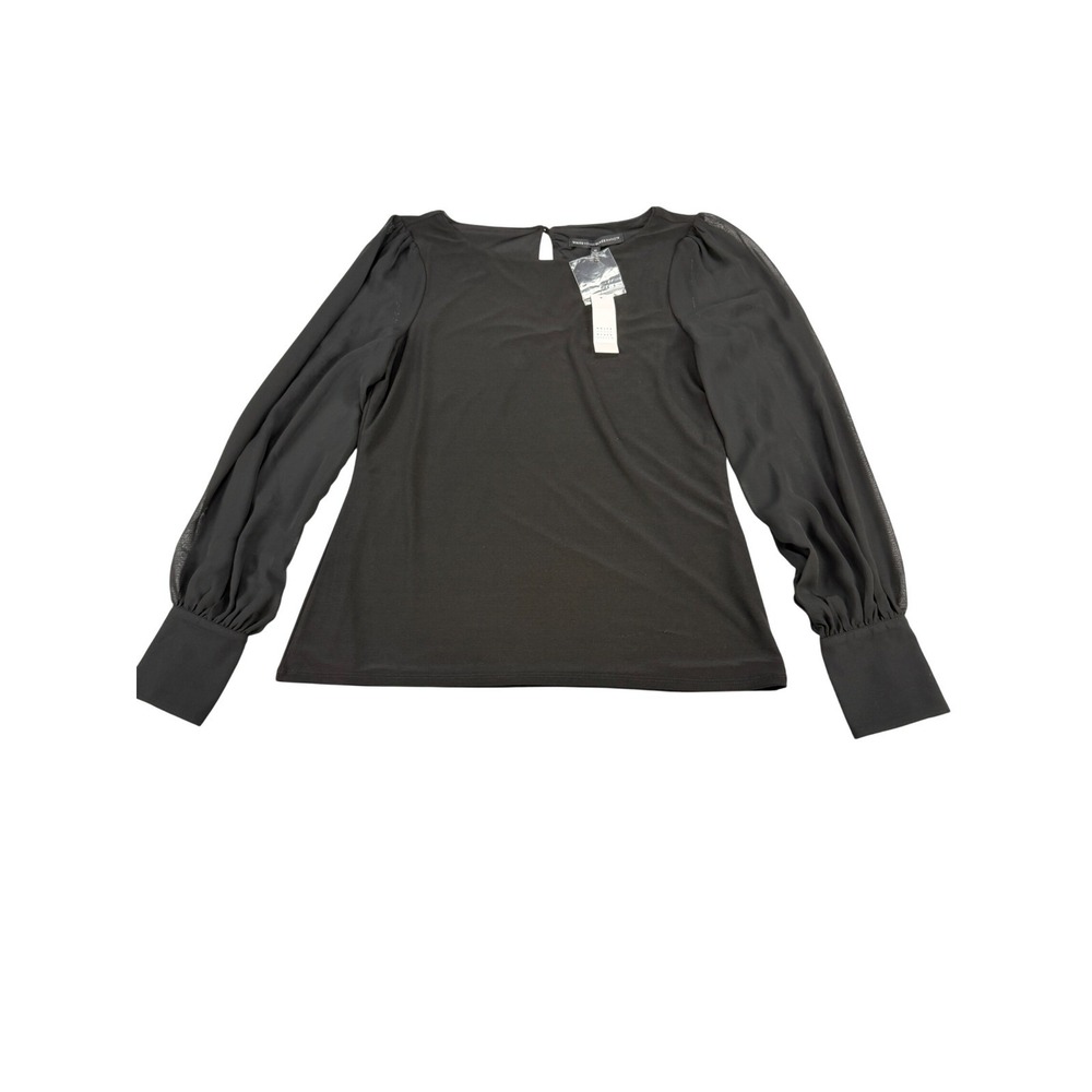 White House Black Market Black Woven Sleeve Boat Neck Tops M MSRP $60